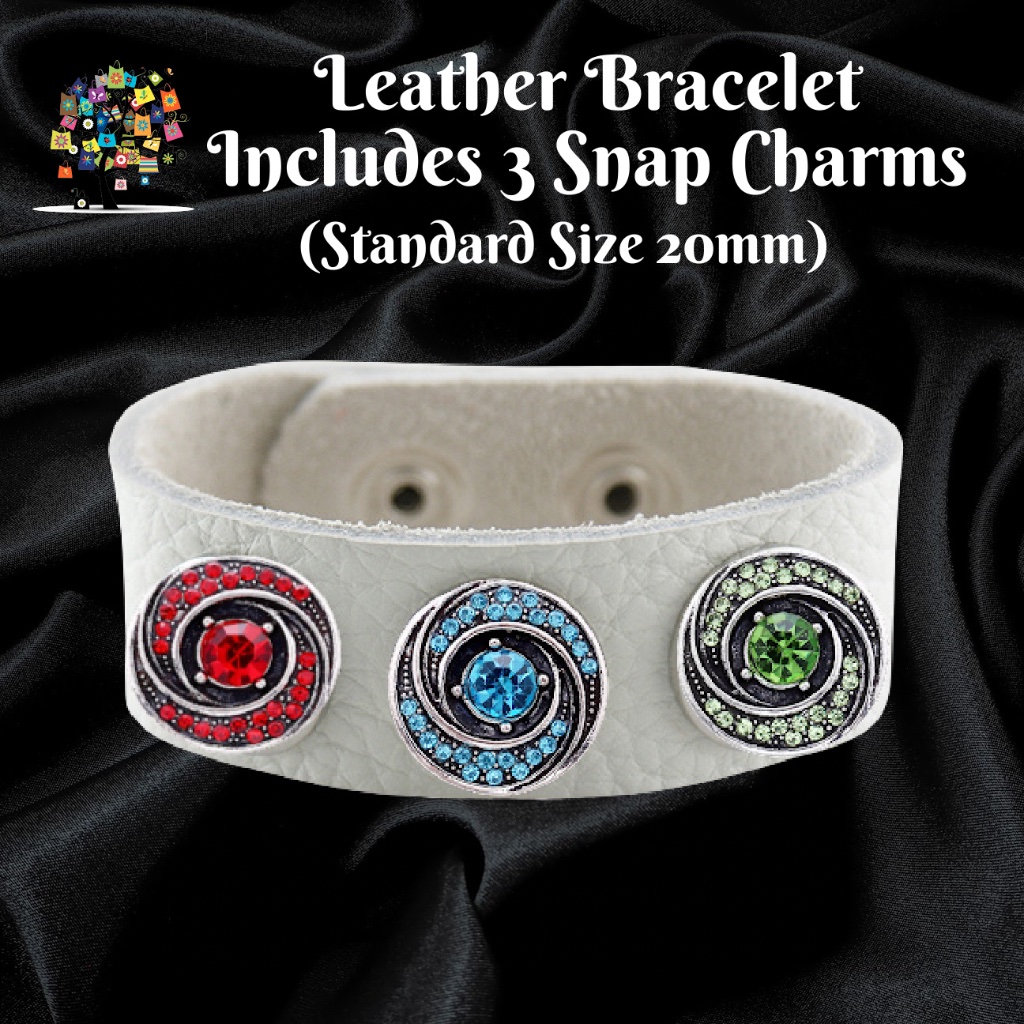 Snap Charm Bracelet 22 Cm White Leather Includes 3 Snaps Shown